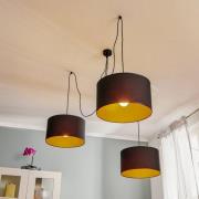 Hanglamp Roto 3 in zwart, kappen binnenkant goud