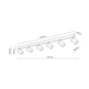 Plafondspot Top, zwart, 127 cm, 6-lamps, metaal, GU10