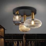 Norma plafondlamp, Ø 56 cm, 3-lamps, zwart/messing, glas