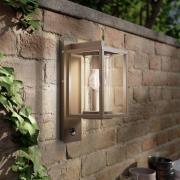 Lucande buitenwandlamp Ferda, sensor, hangend, bruin, E27
