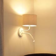 Wandlamp Roller, snoer wit, wit, met leeslampje