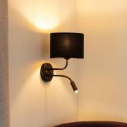 Wandlamp Roller, fluweel zwart, zwart, met leeslampje