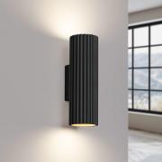 Carbon wandlamp, zwart, hoogte 20 cm, aluminium, 2-lamps.