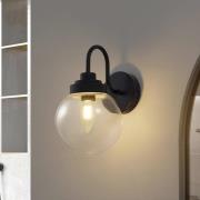 Lucande wandlamp Badolo, zwart, glas, 25 cm hoog, IP44