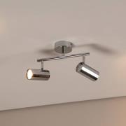 Oktano plafondspot, chroomkleurig Lengte 30 cm 2-lamps metaal