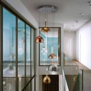 Charlize LED hanglamp 6-lamps, dimbaar, vierkleurig glas