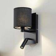 Lindby wandlamp Aiden, 30cm, zwart, LED leeslampje, E14