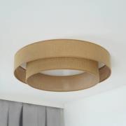 LED plafondlamp Luneta, jute, bruin, Ø 60 cm, dimbaar