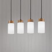 Markus hanglamp, opaalglas/eikenhout, lengte 80 cm 4-lamps.