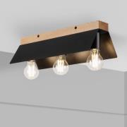Esme plafondlamp, zwart, lengte 40 cm, metaal/hout, 3-lamps.