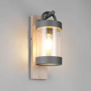 Buitenwandlamp Sambesi, houtlook, schemersensor, aluminium