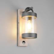 Buitenwandlamp Sambesi, houtlook, gegoten aluminium, sensor