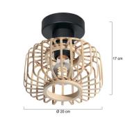 Plafondlamp Bloeba, Ø 20 cm, hout, naturel, E27