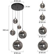 LED hanglamp Bollique, 5-lamps. rond, zwart, glas