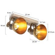 Plafondspot Gearwood, brons, 2-lamps, metaal, hout, E27