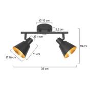 Plafondspot Oeroe, 2-lamps, zwart, metaal, E14