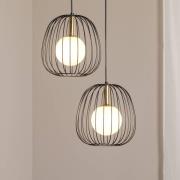 Hanglamp Bell, 2-lamps, zwart/goud/wit