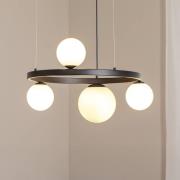 Hanglamp Garda 4, rond, metaal, glas, 4-lamps, zwart