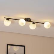Plafondlamp Glassy, 4-lamps, lineair, zwart/opaal