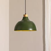 Envostar hanglamp Kaitt, donkergroen, Ø 34 cm, houten detail