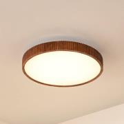 Lindby LED plafondlamp Velua, wit/donker hout, CCT, Ø 50 cm