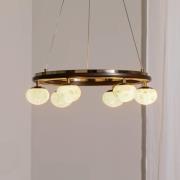 Tolosa hanglamp, Ø 52 cm, messing, 6-lamps, glas, hout