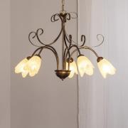 Hanglamp Odino, 5-lamps, bronskleurig, metaal, glas
