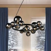 Hanglamp Astros, 14-lichts, zwart, rookgrijs glas