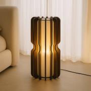 Lucande vloerlamp Juneta, 75 cm, bruin, hout, textiel