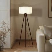 Lindby vloerlamp Charlia, wit, walnoothout, hoogte 150 cm