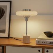 Lindby tafellamp Branford, retro, beige, metaal/travertijn