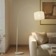 Lindby booglamp Helin, beige, textiel, hoogte 198,5 cm