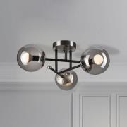 Plafondlamp Malena, Ø 19 cm, rookgrijs, glas/metaal 3-lamps.