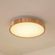 Lindby LED plafondlamp Velua, wit/licht hout, CCT, Ø 50 cm