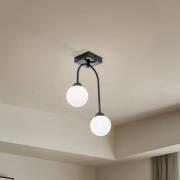 Plafondlamp Bandi, zwart/opaal, 2-lamps, G9