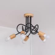 Plafondlamp Oxford, zwart, hout, metaal, 5-lamps, Ø 47 cm