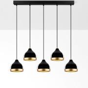 Hanglamp Yildo, zwart/goud, 5-lamps. Lengte 111 cm