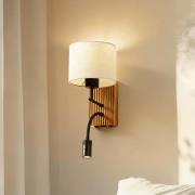 Lucande wandlamp Lieske, 39 cm, beige, textiel, leeslampje