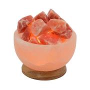 Zoutkristallen lamp Schaal rond, houten voet, barnsteen