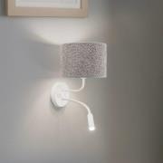 Wandlamp Roller, bouclé grijs, wit, met leeslampje
