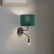 Wandlamp Roller, fluweel donkergroen, zwart, met leeslampje