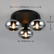 Plafondlamp Divina, rookkleurig, Ø 39 cm, 3-lamps, glas
