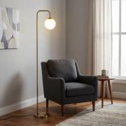 Vloerlamp Viran, antiek goud, glas, hoogte 146 cm, E14