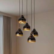 Hanglamp Yildo, 5-lamps, rond, zwart/goud, Ø43 cm