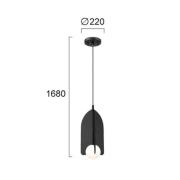 Hanglamp Fedora, Ø 22 cm, zwart, metaal/glas