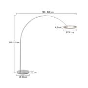 LED-booglamp Ringlux, staalkleurig, metaal, CCT, dimbaar