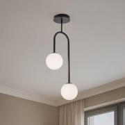 Atria plafondlamp, opaal/zwart, hoogte 76 cm, metaal, 2-lamps.