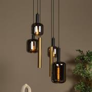 Hanglamp Joanet, Ø 65 cm, rook/messing glas/metaal 6-lamps.