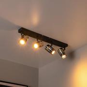 Plafondspot Upton, lengte 56 cm, zwart/rookgrijs, 4-lamps.