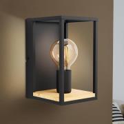 Wandlamp Libertad, breedte 14 cm, zwart/hout, staal